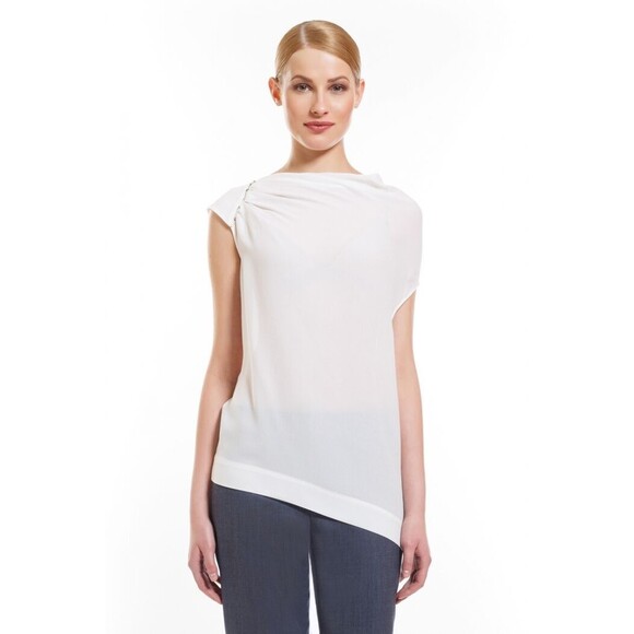 NWT $575 Silk Escada Designer White Blouse Top 40 Womens 10 M New Crystals Work - Picture 1 of 8